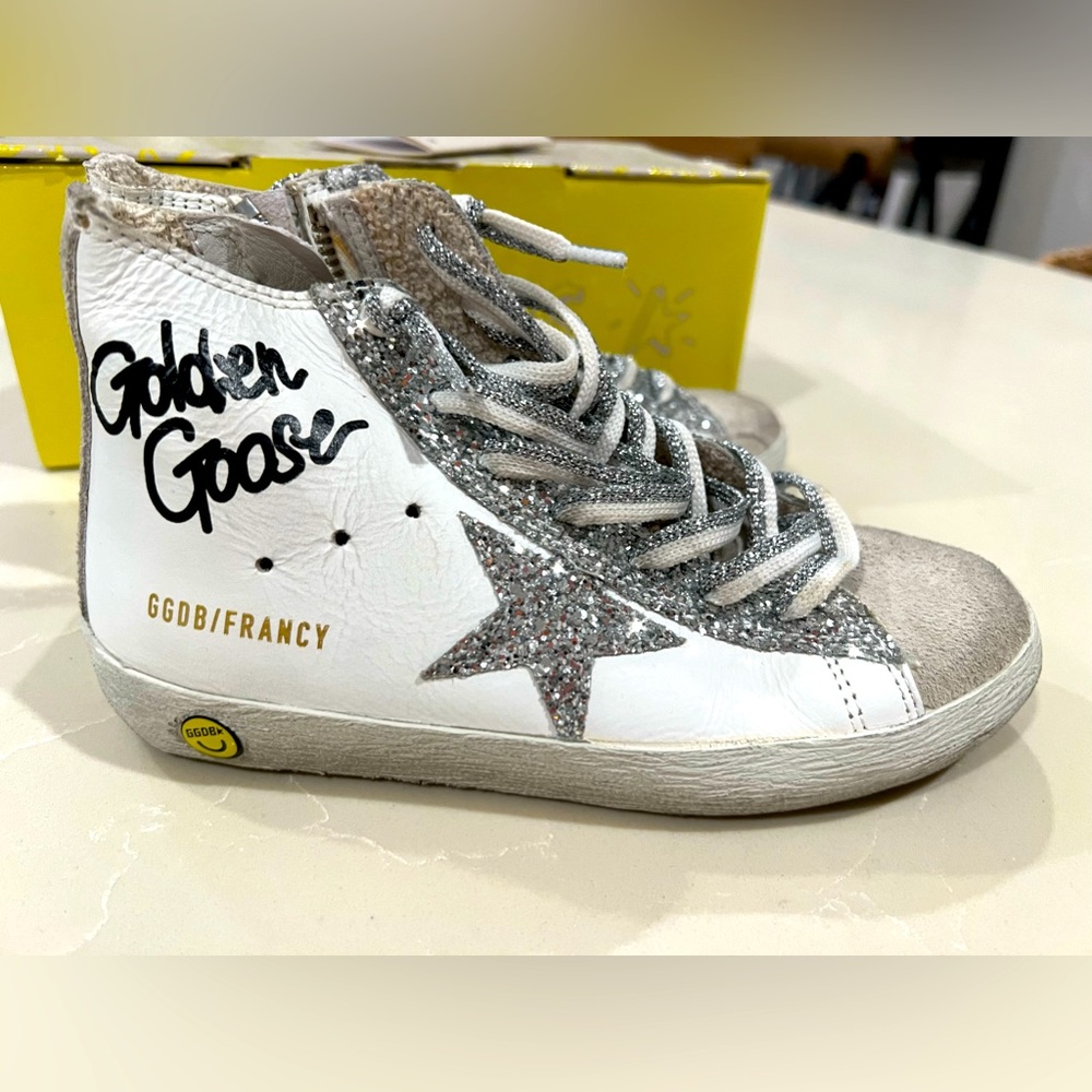 Kids Golden Goose Francy sneakers with leopard two-tone white and silver laces